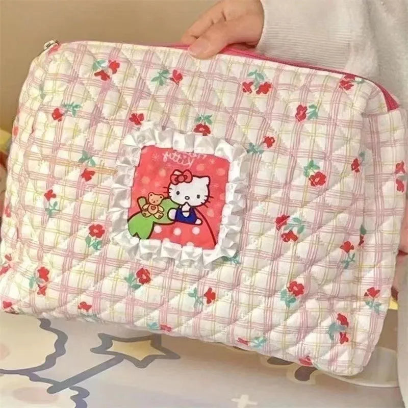 Hello Kitty Cute Cartoon Cat Large Capacity Makeup Bag Travel Portable Floral Student Storage Bag Women Accessories Wholesele