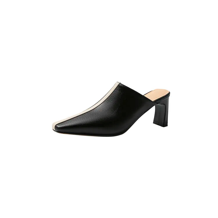 NEW Summer Women Mules Split Leather Shoes for Women Cover Toe High Heel Women Slippers Square Toe Slingback Designer Sandals