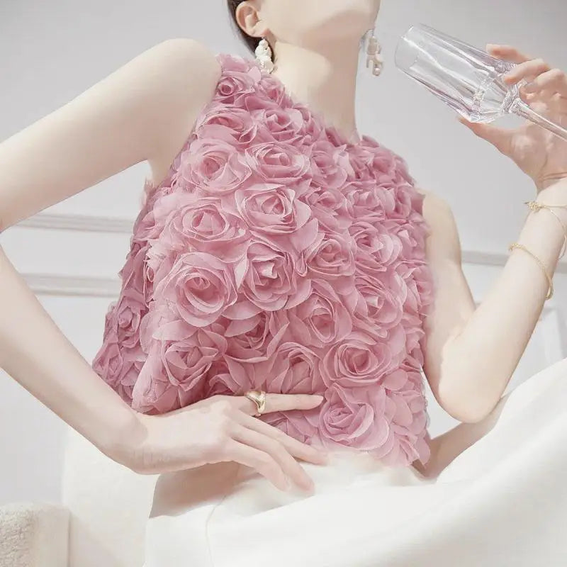 French Three-dimensional Rose Embroidered Sleeveless Vest Women's 2025 Summer Niche Short Top
