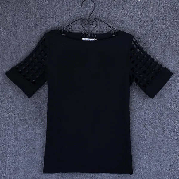 Summer Blouse Sexy Women Ladies Hollow Sleeve Slash Neck Loose Solid Shirts Casual Tops