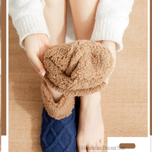2025 New Thermal Fluffy Non-Slip Slipper Socks Winter Warm Men Women Short Cotton Thickened Fleece Home Sleeping Fuzzy Socks