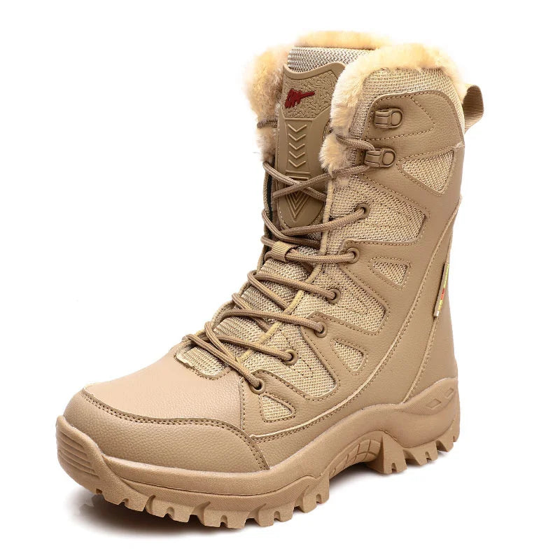 Winter Warm Plush Fur Snow Boots Waterproof Men's Boots Outdoor Non-slip Work Boots Combat Desert Boots Motorcycle Boots