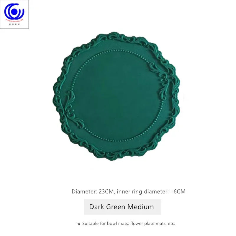 ins retro baroque relief banquet silicone lace placemat thermal insulation anti-scalding plate bowl vase mat