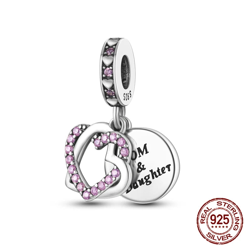 925 Sterling Silver Heart Shaped Warm Family MOM Charm Beads Fit 4MM hole diameter Bracelets Fine DIY Mother's Day Jewelry Gifts