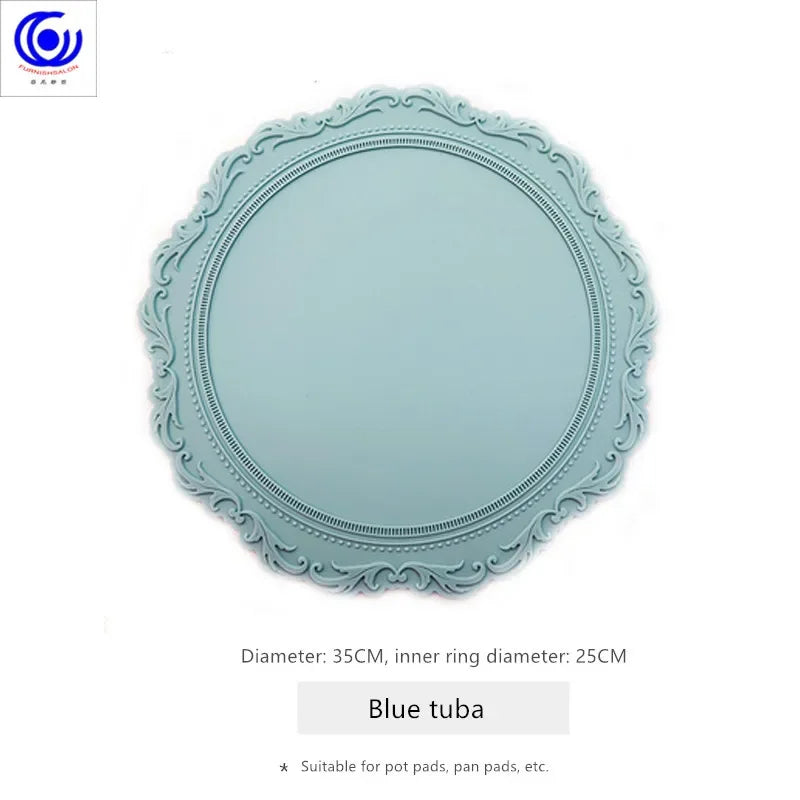 ins retro baroque relief banquet silicone lace placemat thermal insulation anti-scalding plate bowl vase mat