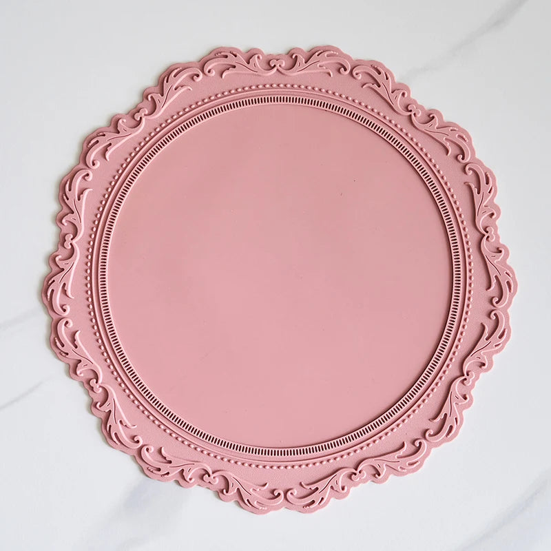 French Vintage Silicone Dining Mat round Bowl Plate Heat Resistant Mat Cup Anti-Scalding Pad Home Decoration Accories