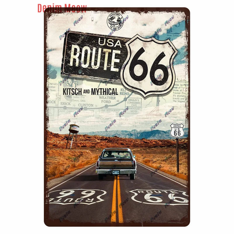 Mother Road Vintage Metal Sign Plate, New Style, Route 66, Old Route 66, Neon Light Effect, Mancave home Decor, WY14