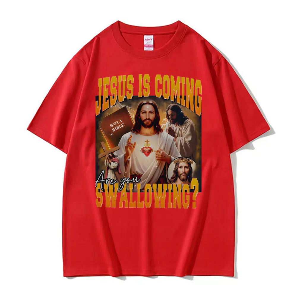 2026 New Funny Jesus Meme 100%cotton men's shirt Vintage O-Neck Short Sleeve Harajuku women's summer fashion oversized Tshirt