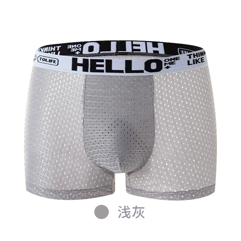 Ice Silk Mesh Underwear Men Boxers Comfortable Anti-bacterial Hollowed Out Breathable Men Summer Light Thin Section Boxer Shorts