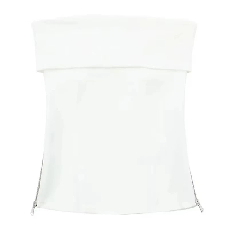 HH Summer Women Sexy Corset Tops Elegant Solid Tube Crop Top Side Zipper Slim Office Lady Off Shoulder Bustier Top Streetwear