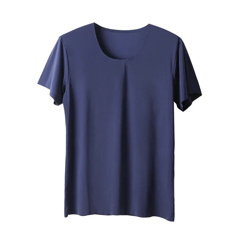 2PC Summer Ice Silk seamless men's short-sleeved white T-shirt with round neck, half-sleeved top, thin base layer, slim underwea
