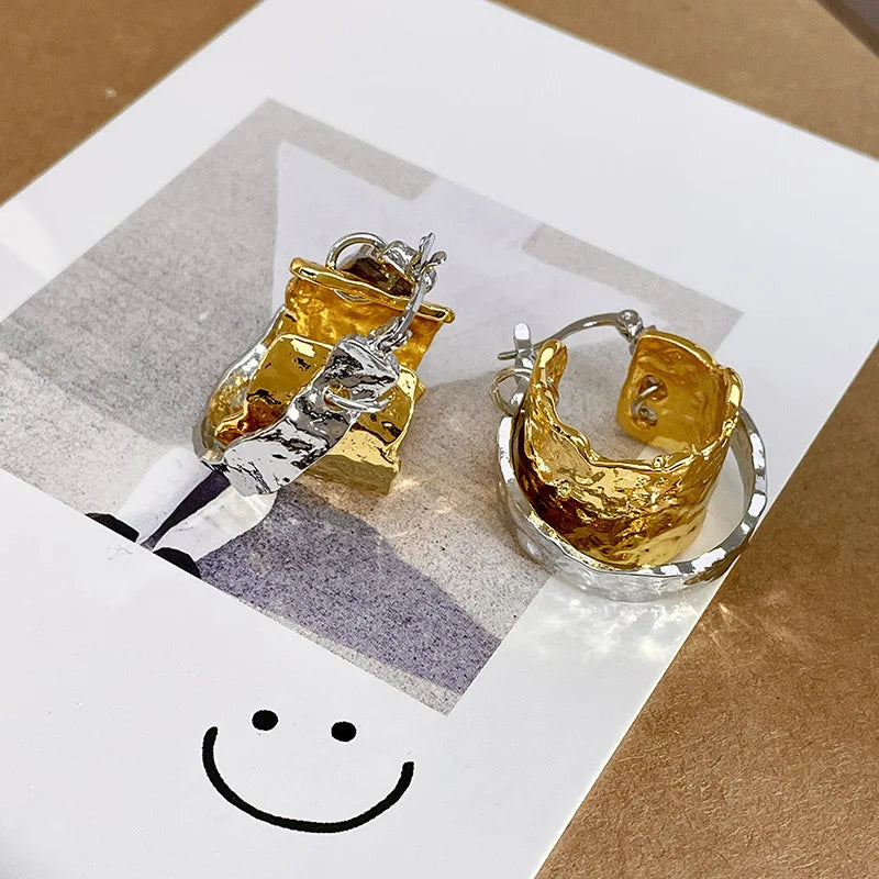 Fashion Cool Contrasting Colors Exaggerated Hoop Earrings For Women Retro Designer MutilLayer Earrings Jewelry Party Wedding ﻿