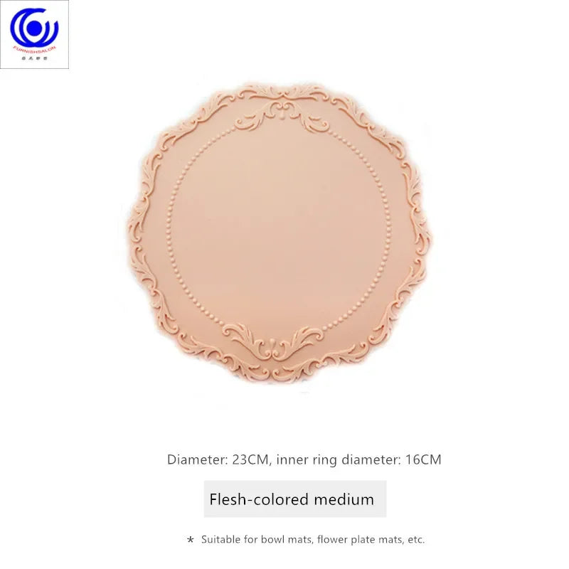 ins retro baroque relief banquet silicone lace placemat thermal insulation anti-scalding plate bowl vase mat