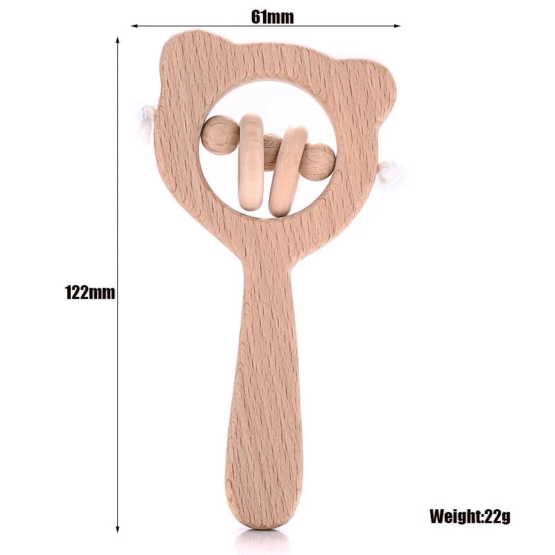 1Pcs Baby Wood Teether Rabbit Owl Beech Wooden Ring Teether Nursing Pendant Baby Animals Rattles Chew Toys Accessories
