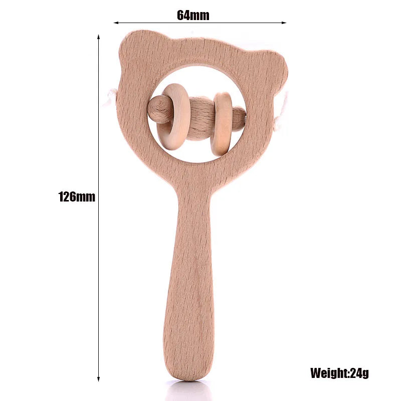 1Pcs Baby Wood Teether Rabbit Owl Beech Wooden Ring Teether Nursing Pendant Baby Animals Rattles Chew Toys Accessories