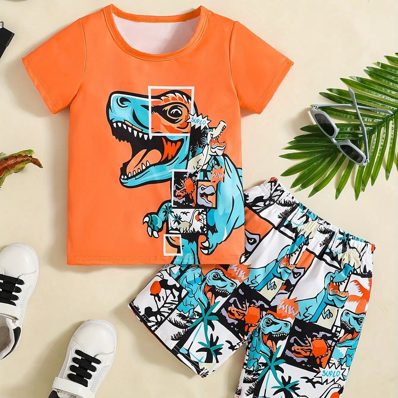 Children's Clothing Suit for Boy Short Sleeve Girl Shorts 3D Cartoon Dinosaurs Print Kids Summer Clothes Boy set Children's Set