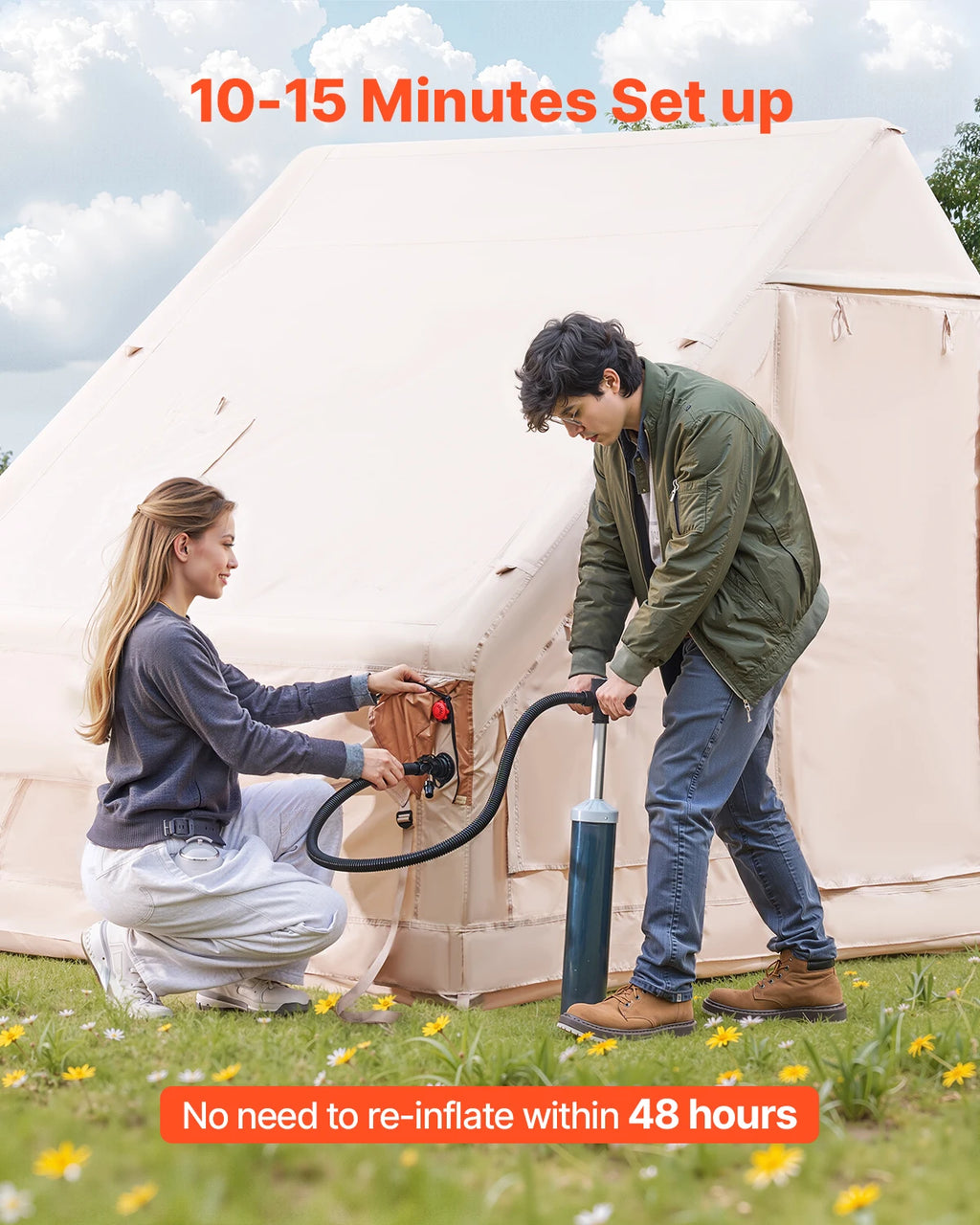 VEVOR Inflatable Tents for Camping Easy Setup Blow up Tent with Hand Pump 300D Oxford Tent with Stove Jack Storage Bag Included