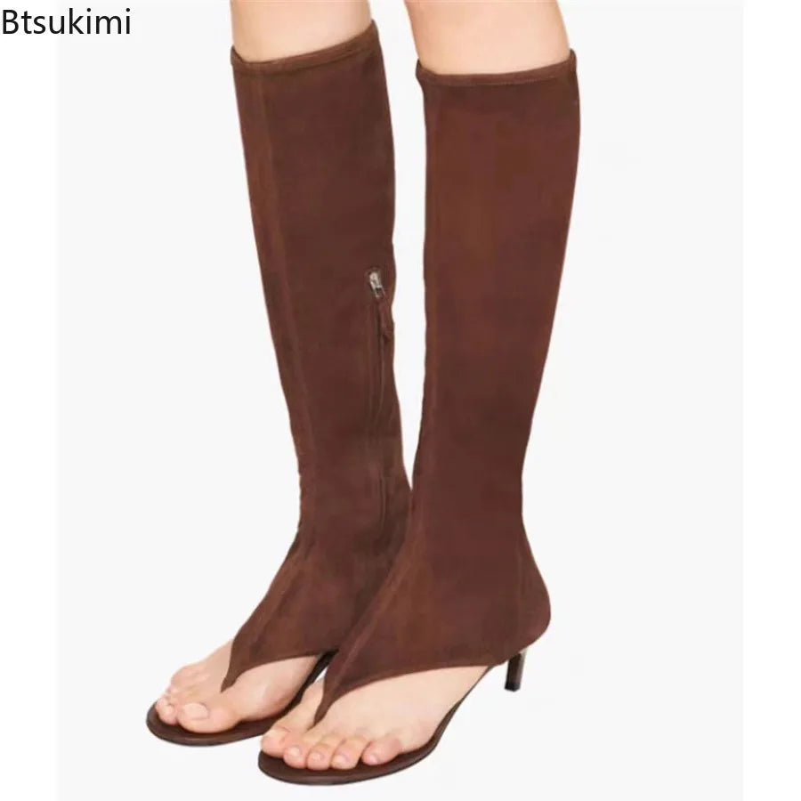 2026 Women's Modern Boots Fish Mouth Clip Toe Mid Heel Boot Fashionable Solid Thin High Heel Side Zipper High Tube Cool Boots
