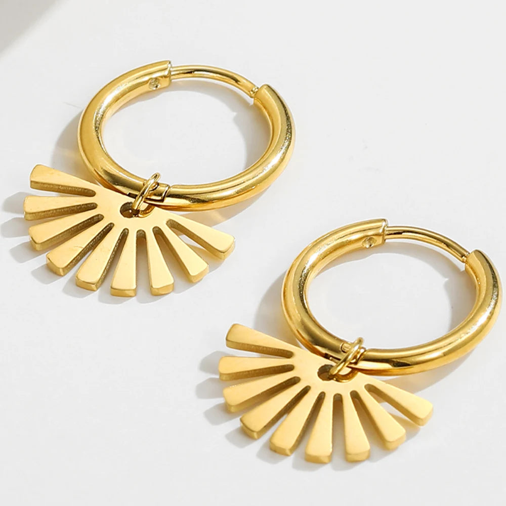 YACHAN Trendy Gold Plated Stainless Steel Earrings For Women Geometric Pendants Hoop Earrings Waterproof Jewelry