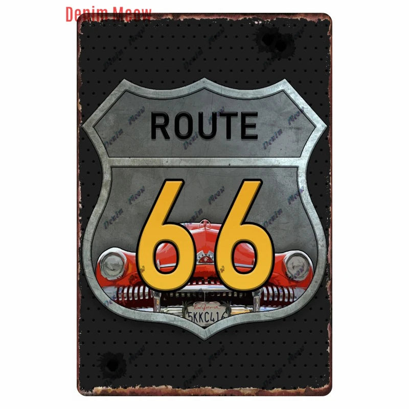 Mother Road Vintage Metal Sign Plate, New Style, Route 66, Old Route 66, Neon Light Effect, Mancave home Decor, WY14