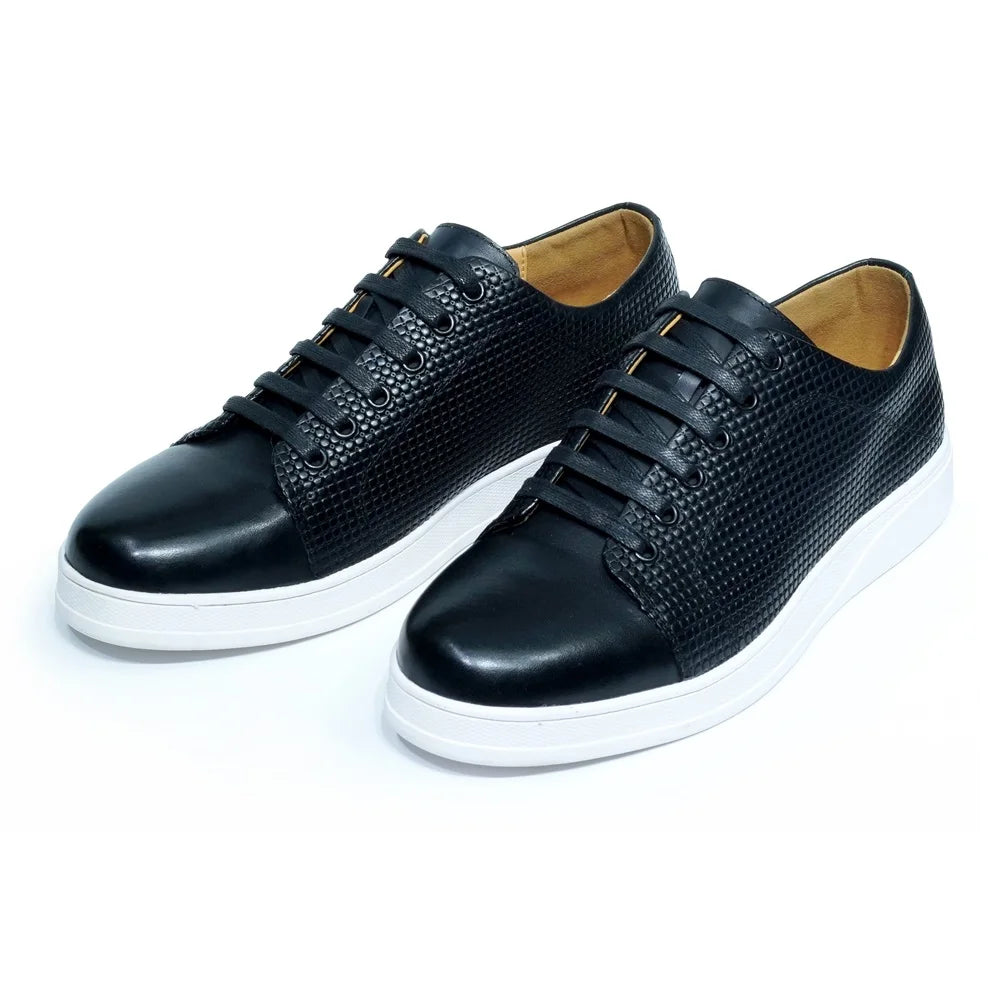 Classic Brand Designer Genuine Leather Men's Casual Sneaker Shoes Lace-Up Plaid Print Comfortable Flats Derby Shoes for Men