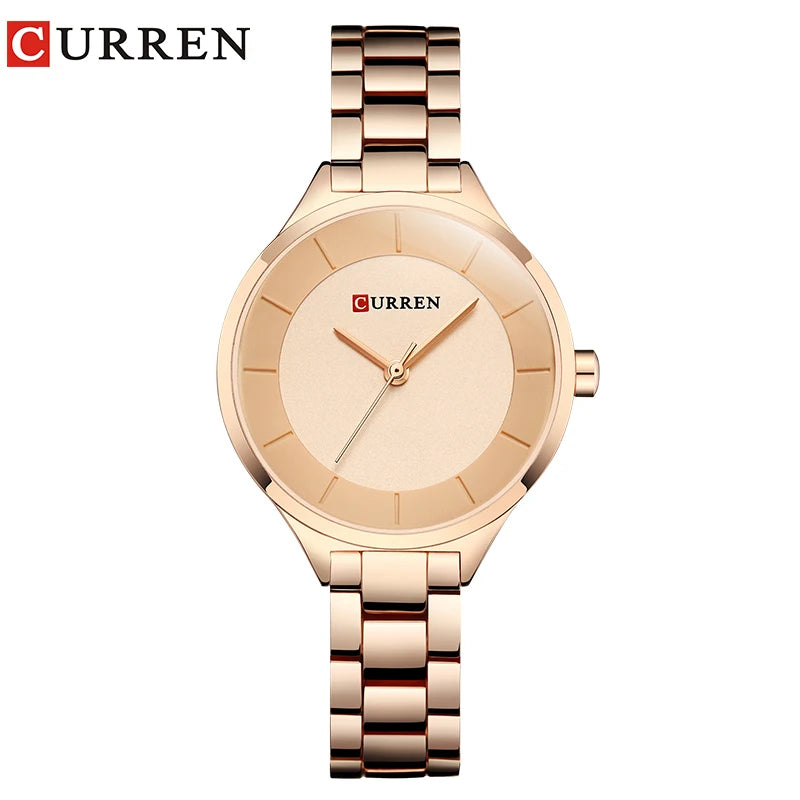 Curren 9015 Business Quartz Watch for Ladies, Waterproof Stainless Steel Strap Casual Wristwatch