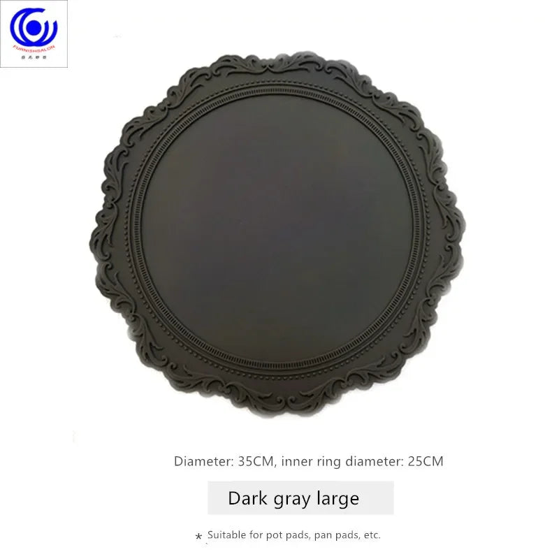ins retro baroque relief banquet silicone lace placemat thermal insulation anti-scalding plate bowl vase mat