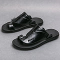 Vintage Red Men's Leather Slippers 2024 Comfortable Slip On Sandals Men Summer Leather Man Flip Flops Outdoor sandalias hombre