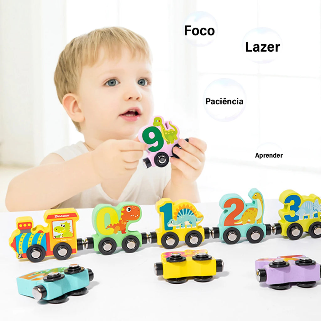 Train Set with 11 Magnetic Wooden Animals for Children, Montessori Toys for Children