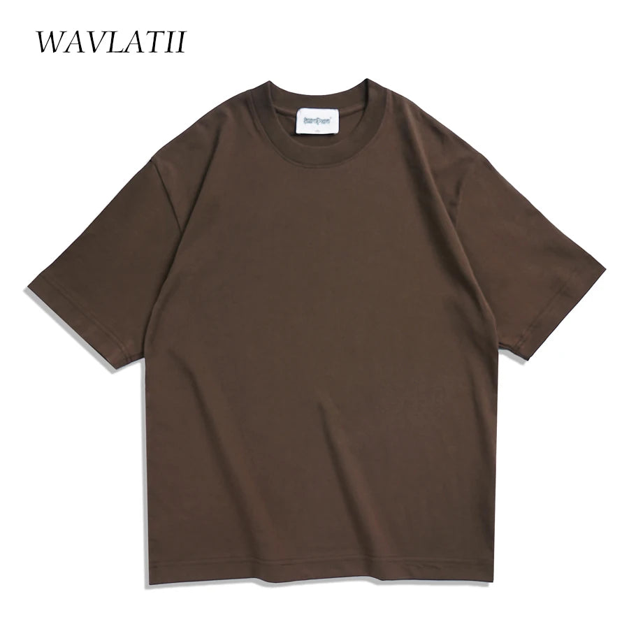 WAVLATII New Oversized Summer T shirts for Women Men Brown Casual Female Streetwear Tees Unisex Basic Cool Tops for Young WT2360