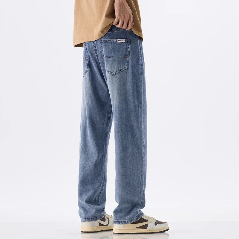 Lyocell Thin Men's Vintage Jeans Casual Loose Denim Pants Korean Fashion Comfortable Straight Summer Male Trousers