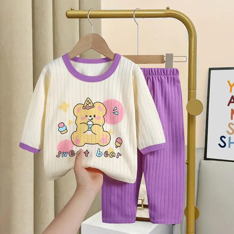 Printed Cartoon Cotton Home Clothes Two Piece Set Autumn Children Clothing Long Sleeve Suit Baby Girl Boy Underwear Set Pajamas