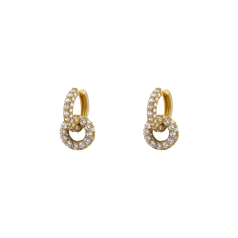 Luxurious Micro Inlaid Zircon Ring Interlocking Pendant Earrings For Exquisite Jewelry Parties Women and Girls 2024 Accessories