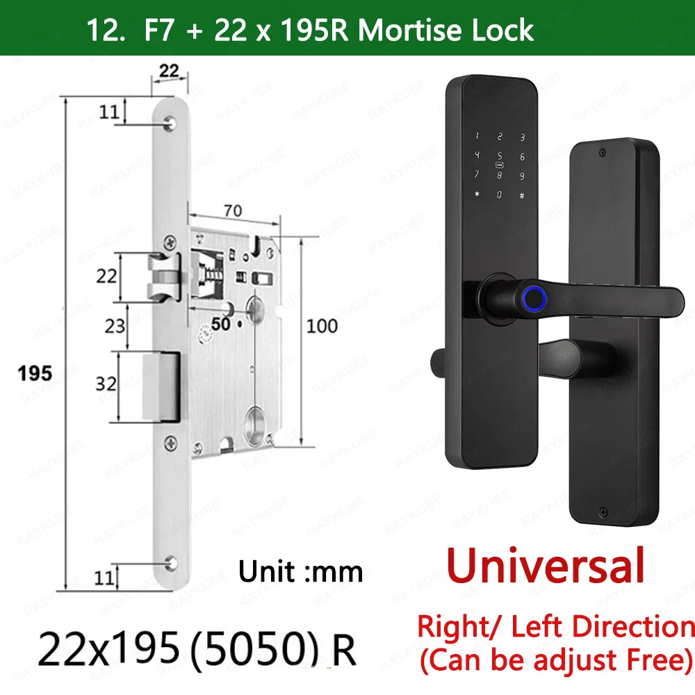 Do Brasil RAYKUBE F7 TT Lock Bluetooth Fingerprint Electric Door Lock Portuguese/English Voice Version With Longer Larger Handle
