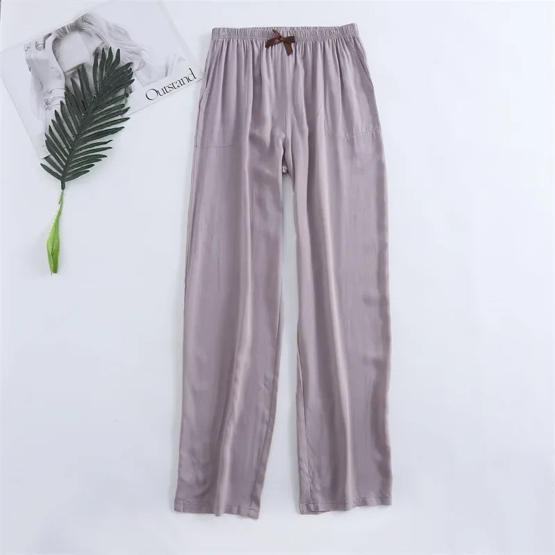 Spring and summer new women's trousers 100% viscose leg + straight casual breathable comfortable plus size home sleep pants cute