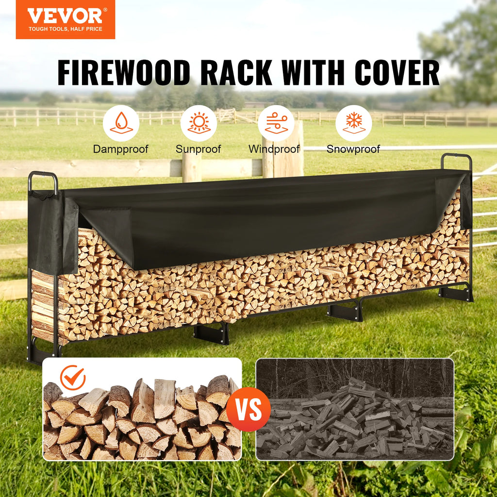 SucceBuy 12.7FT Outdoor Firewood Rack with Cover Heavy Duty Firewood Holder & 600D Oxford Waterproof Cover for Fireplace Patio