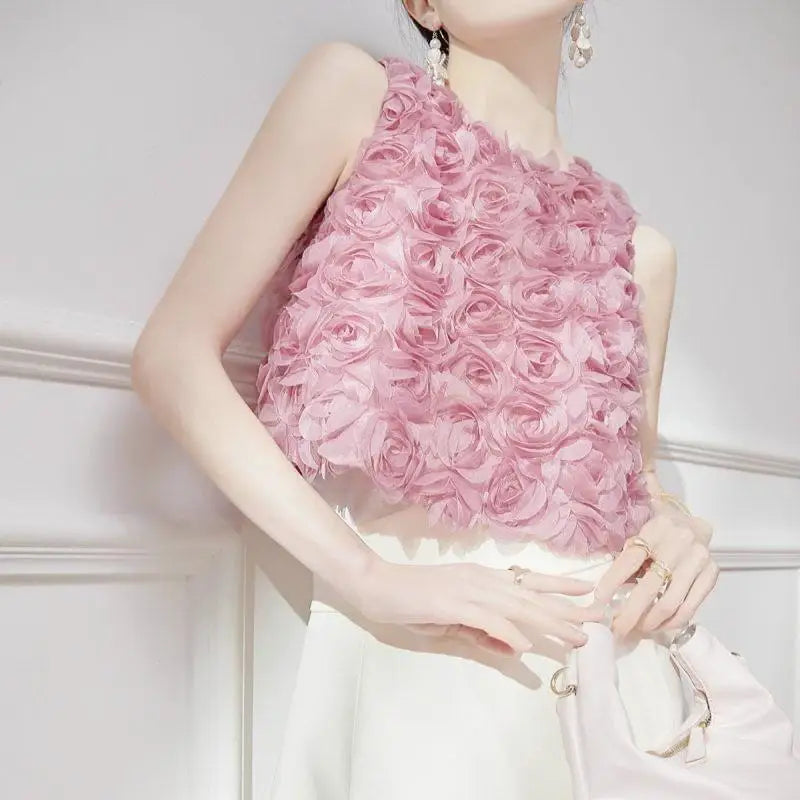 French Three-dimensional Rose Embroidered Sleeveless Vest Women's 2025 Summer Niche Short Top