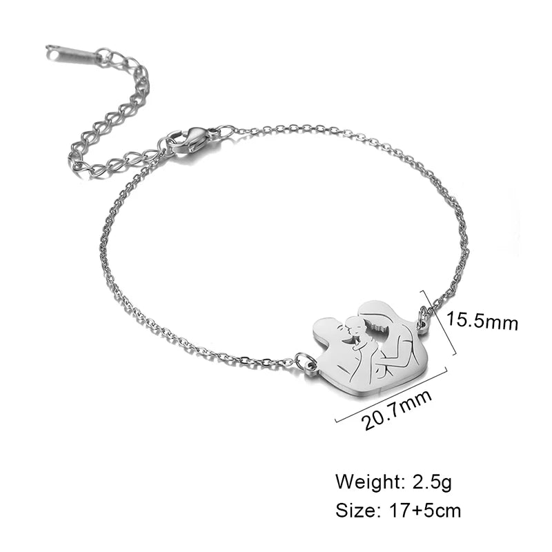 Skyrim Fashion Baby Mom Rope Bracelet Love Family Stainless Steel Charm Bracelets Pulsera Jewelry for Women Mother's Day Gift