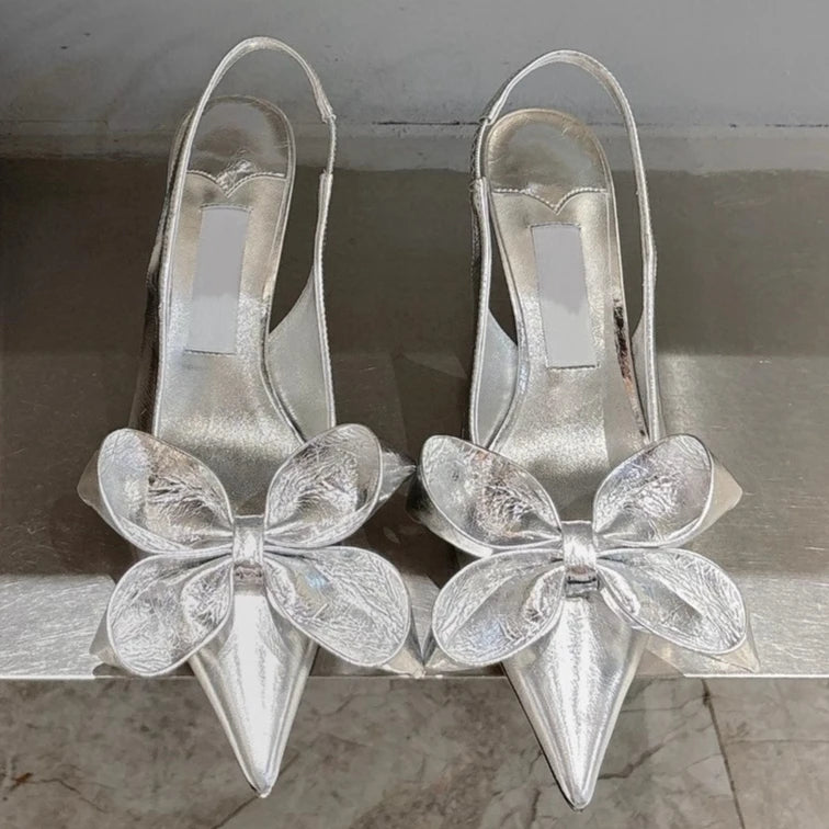 2025 Spring Summer New Fashion High Heel Bow Pointed Toe Stiletto Sandals Sexy Women Shoes