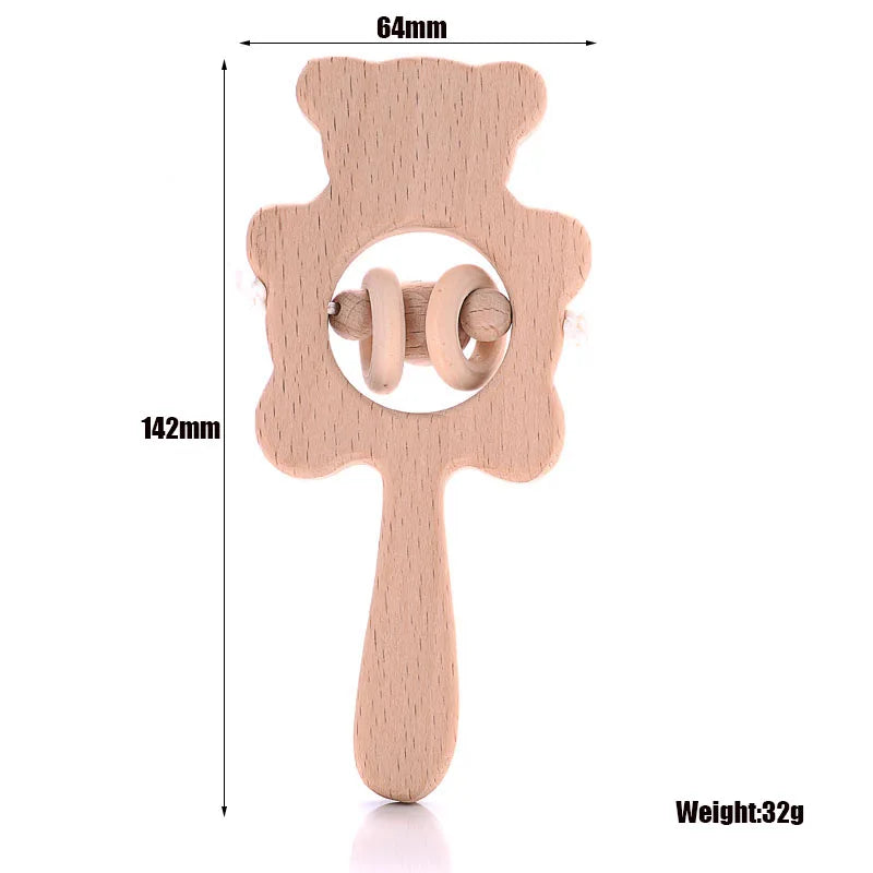 1Pcs Baby Wood Teether Rabbit Owl Beech Wooden Ring Teether Nursing Pendant Baby Animals Rattles Chew Toys Accessories