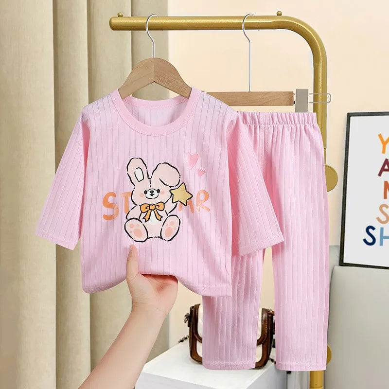 Printed Cartoon Cotton Home Clothes Two Piece Set Autumn Children Clothing Long Sleeve Suit Baby Girl Boy Underwear Set Pajamas