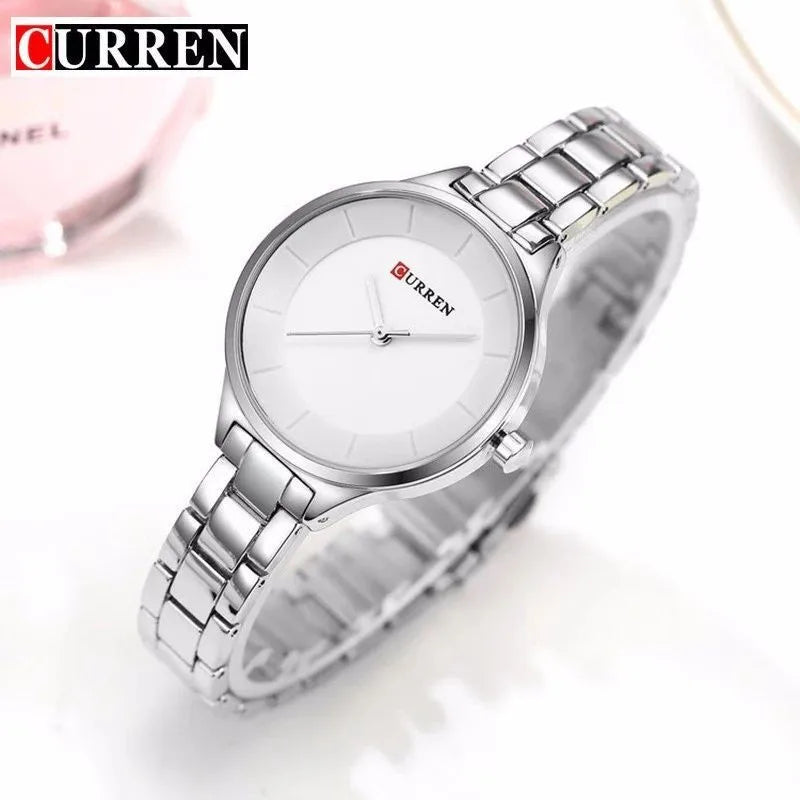 Curren 9015 Business Quartz Watch for Ladies, Waterproof Stainless Steel Strap Casual Wristwatch