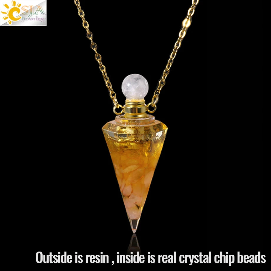 Resin Natural Stone Quartz Aromatherapy Pendant Necklace Gold Color Essential Oil Diffuser Perfume Bottle Crystal Necklaces H205