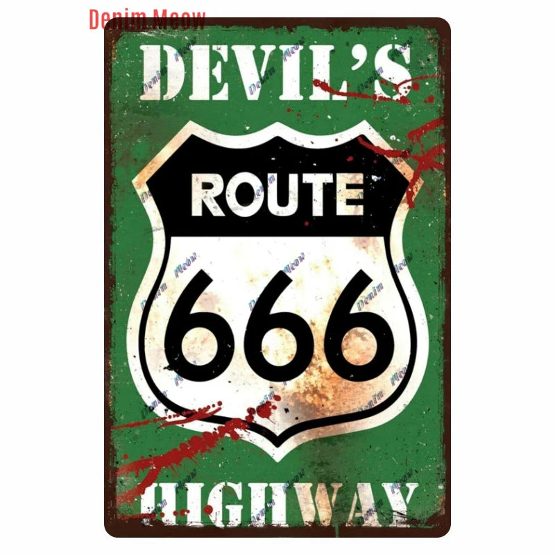 Mother Road Vintage Metal Sign Plate, New Style, Route 66, Old Route 66, Neon Light Effect, Mancave home Decor, WY14