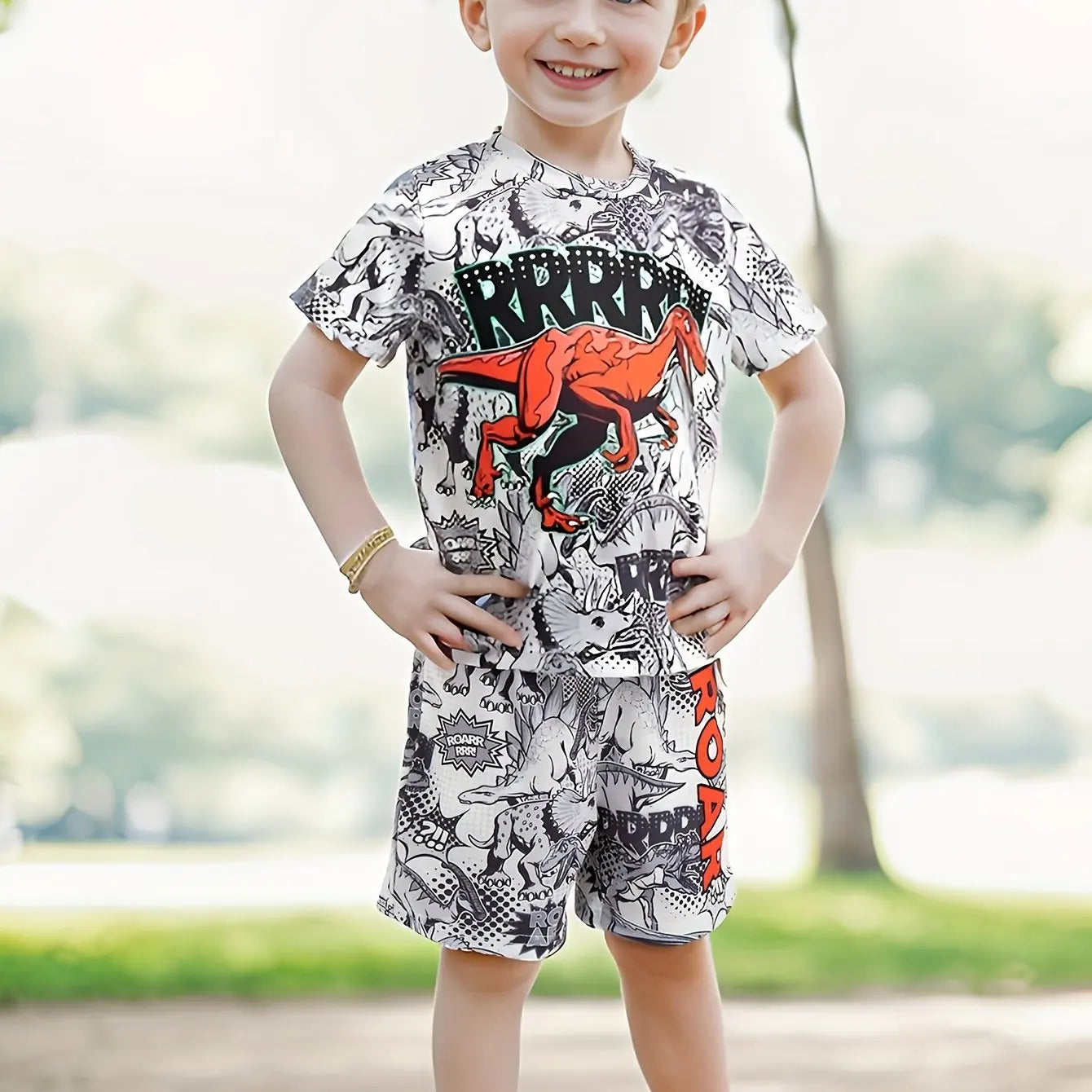 Children's Clothing Suit for Boy Short Sleeve Girl Shorts 3D Cartoon Dinosaurs Print Kids Summer Clothes Boy set Children's Set
