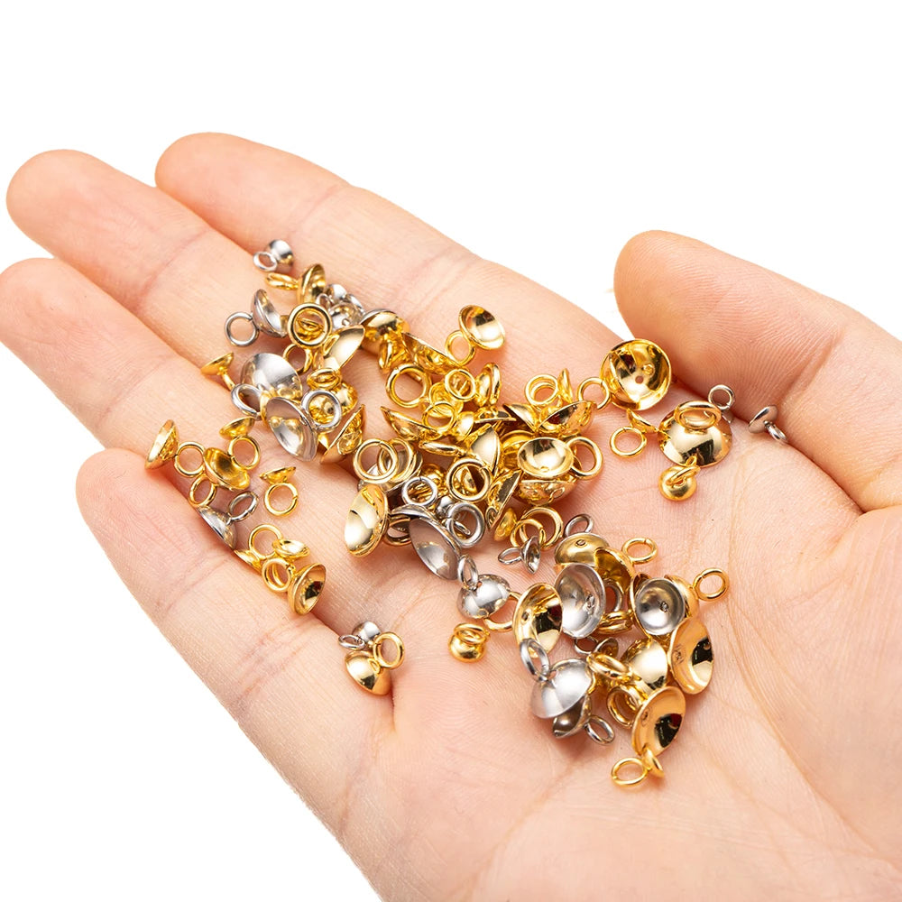 50pcs 4/5/6/8/10mm Stainless Steel Pendant Bail Bead Cap Cup Pearl Pin Peg for DIY Necklace Earring Charm Pendant Jewelry Making