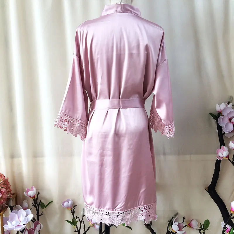 Kimono 8 Colors of Robes with Lace Cuffs and Hem Women's Nightgown Popular Pure Bathrobe Wedding Kimonos Short Soft Silky Lounge