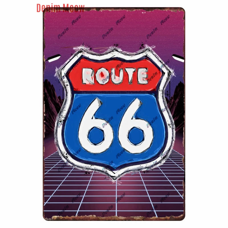 Mother Road Vintage Metal Sign Plate, New Style, Route 66, Old Route 66, Neon Light Effect, Mancave home Decor, WY14