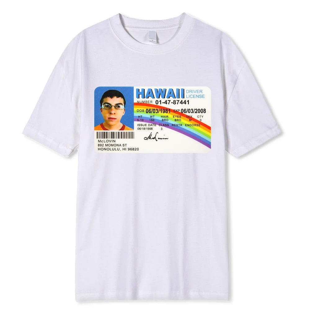 Homme t Shirt Summer Men t-Shirt Mclovin Id Card Superbad Geek Mens Cotton t-Shirt Unisex t-Shirt Teenagers Cool Soft Clothing