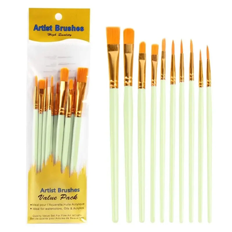 10Pcs Paint Brushes Set, Nylon Hair Paint Brushes for Acrylic Oil Watercolor Face Nail Art, Miniature Detailing Painting Drawing